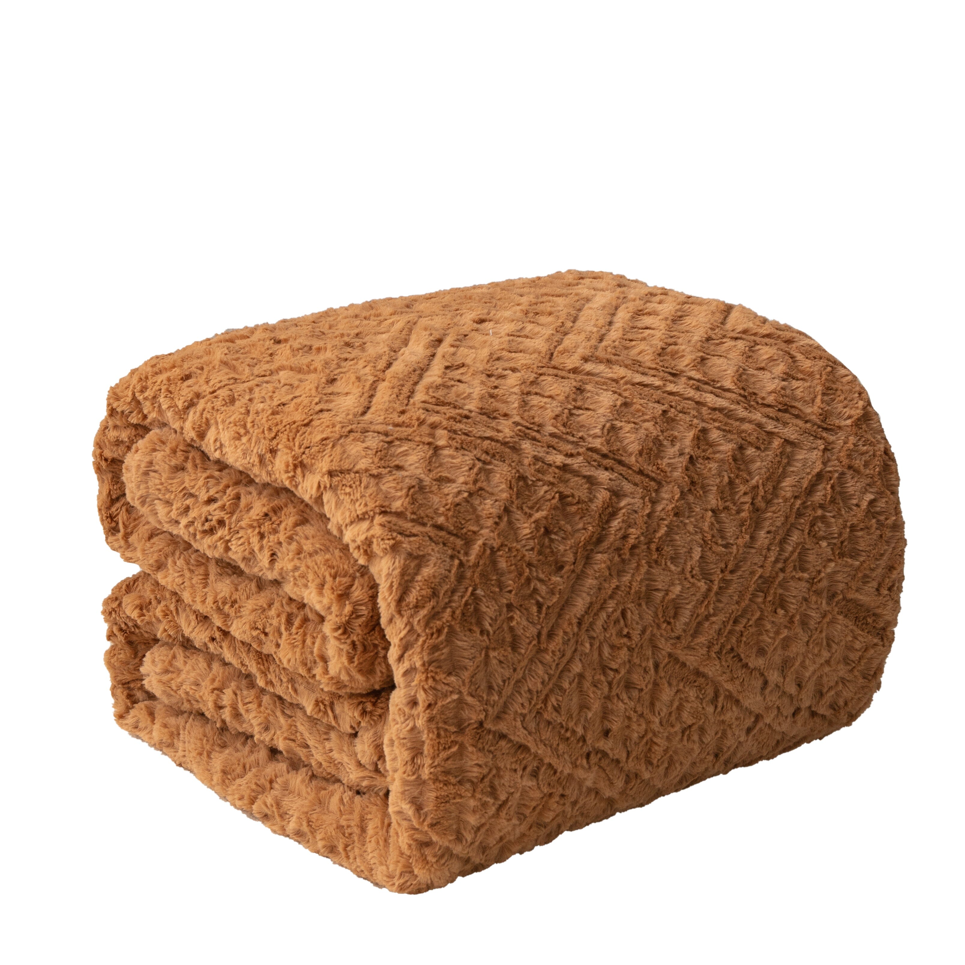 Tache Caramel Brown Faux Fur Throw Blanket