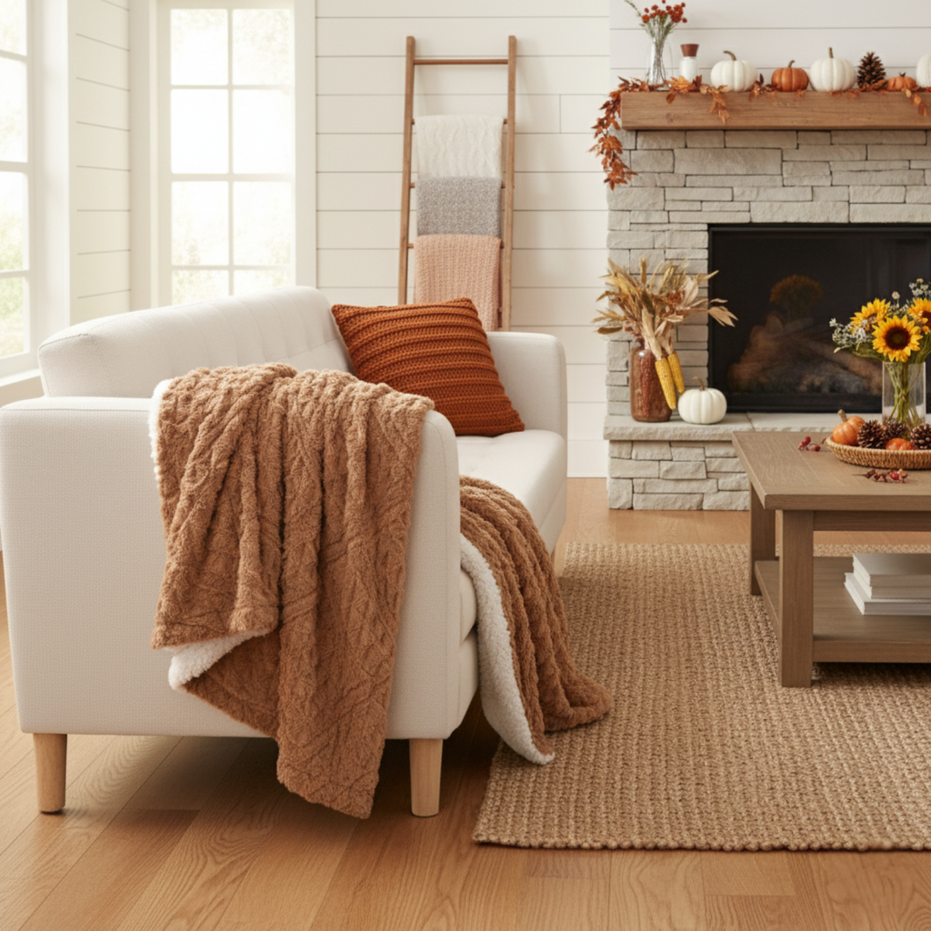 Tache Caramel Brown Faux Fur Throw Blanket