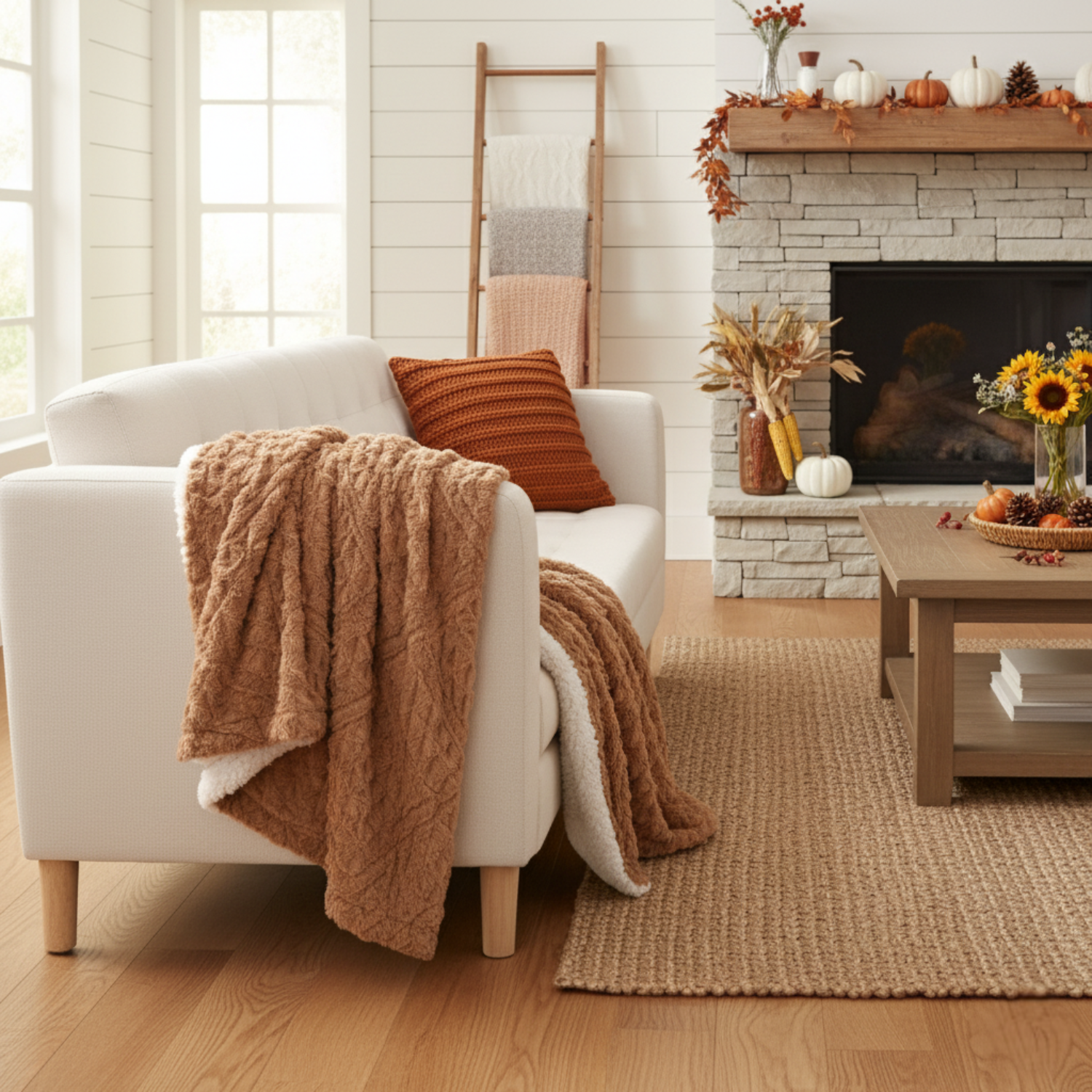 Tache Caramel Brown Faux Fur Throw Blanket