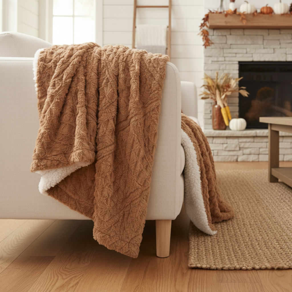 Tache Caramel Brown Faux Fur Throw Blanket