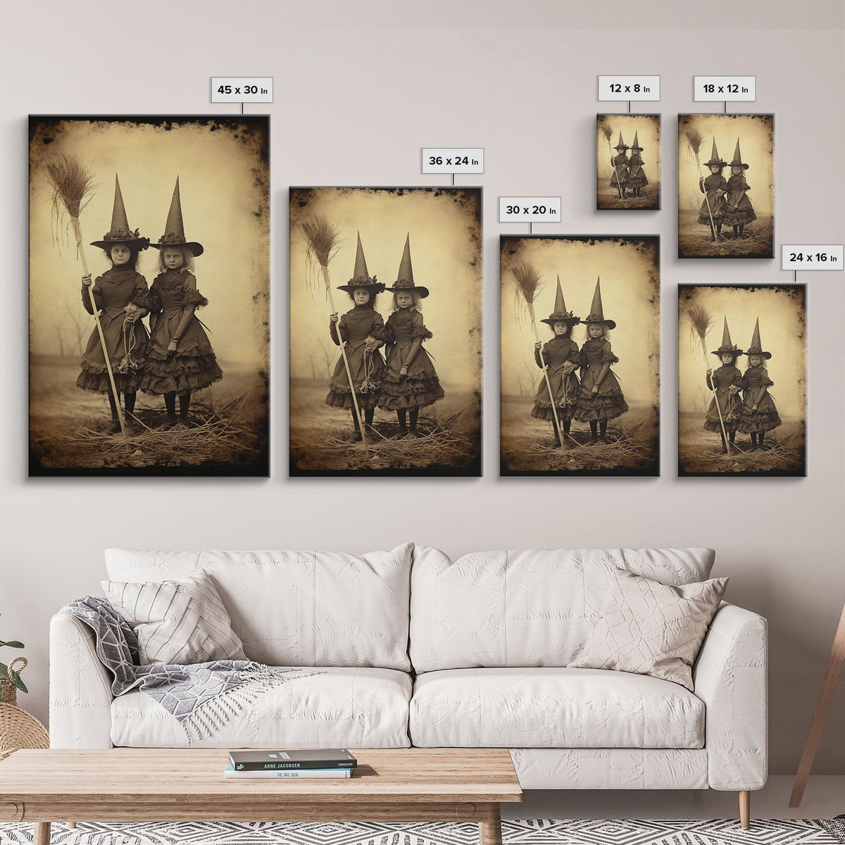 Little Witches Portrait, Witchy Art, Portrait of a Victorian Witch, Daguerreotype, Framed Canvas Print, Halloween Wall Art, Halloween Canvas