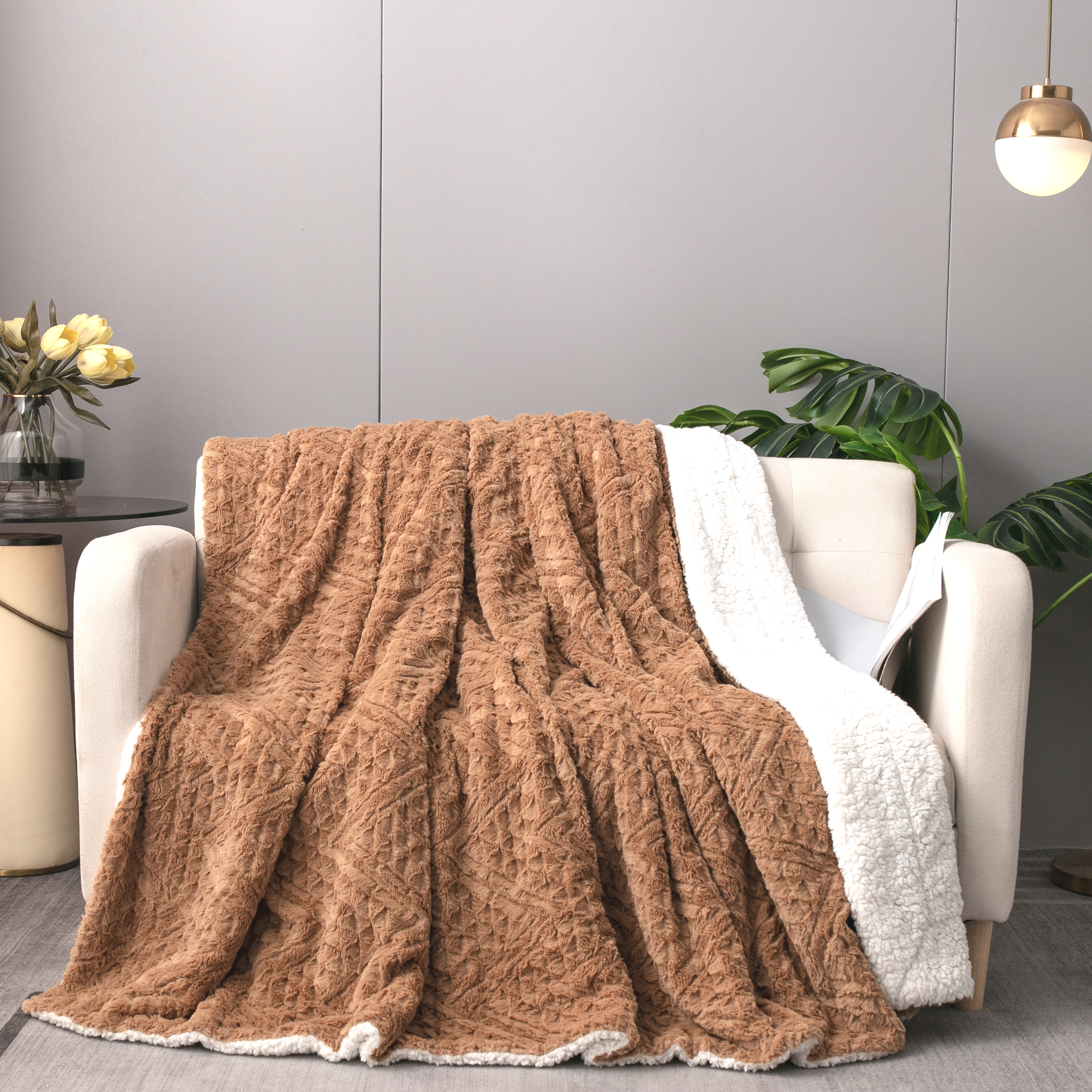 Tache Caramel Brown Faux Fur Throw Blanket