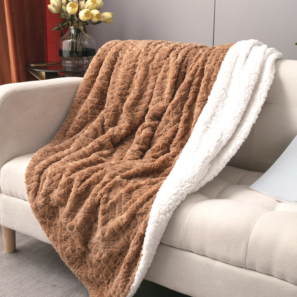 Tache Caramel Brown Faux Fur Throw Blanket