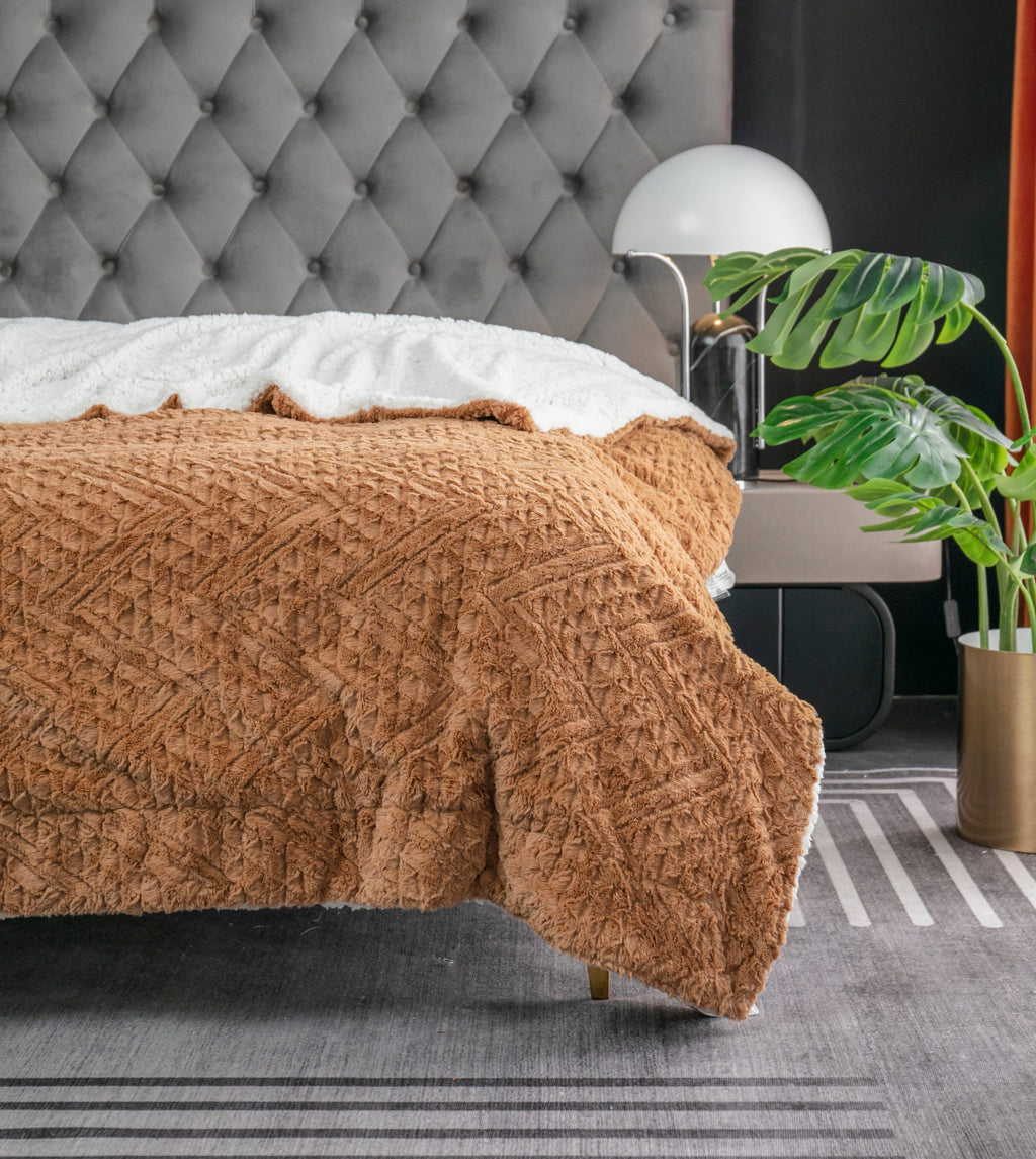 Tache Caramel Brown Faux Fur Throw Blanket