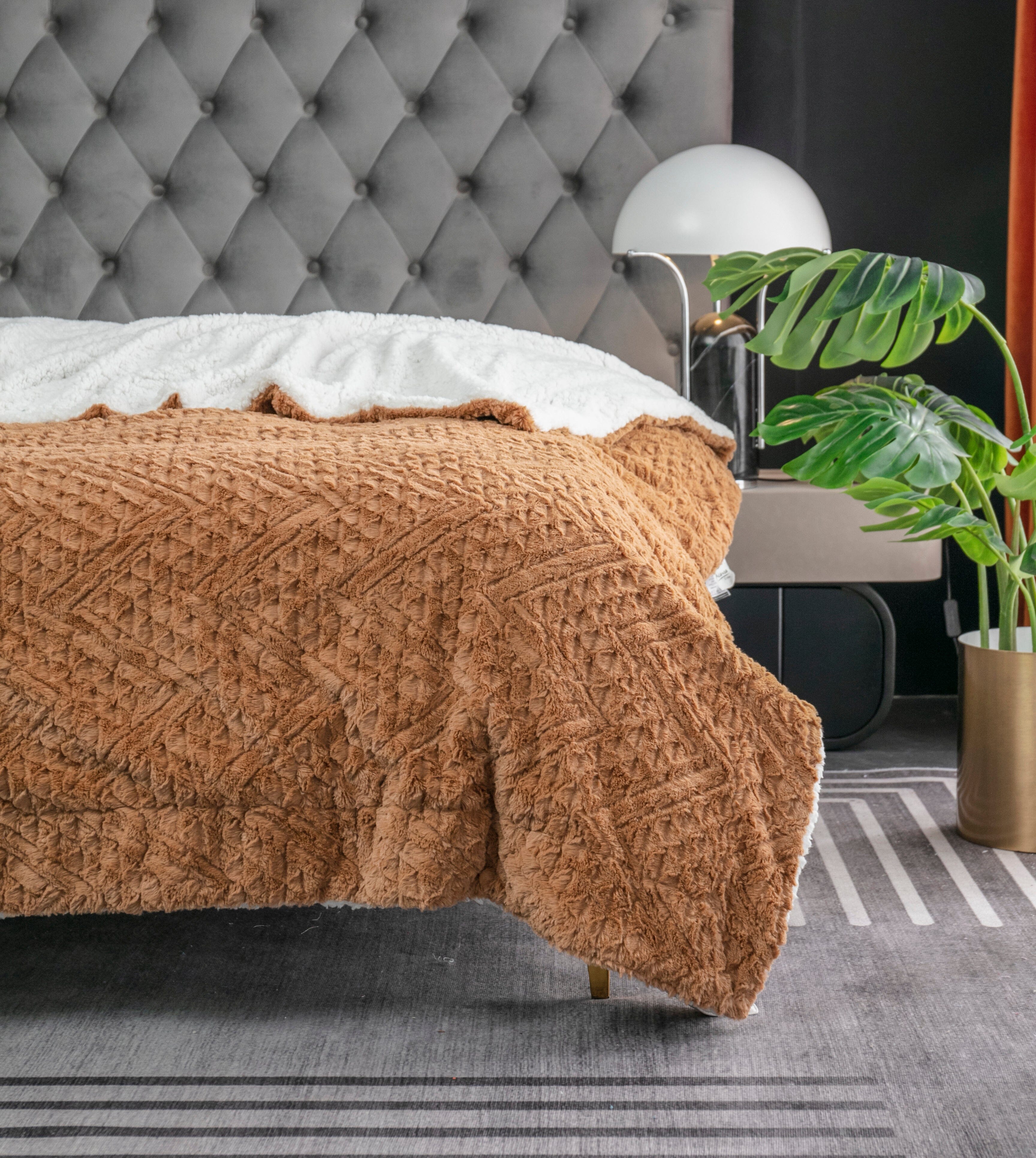 Tache Caramel Brown Faux Fur Throw Blanket