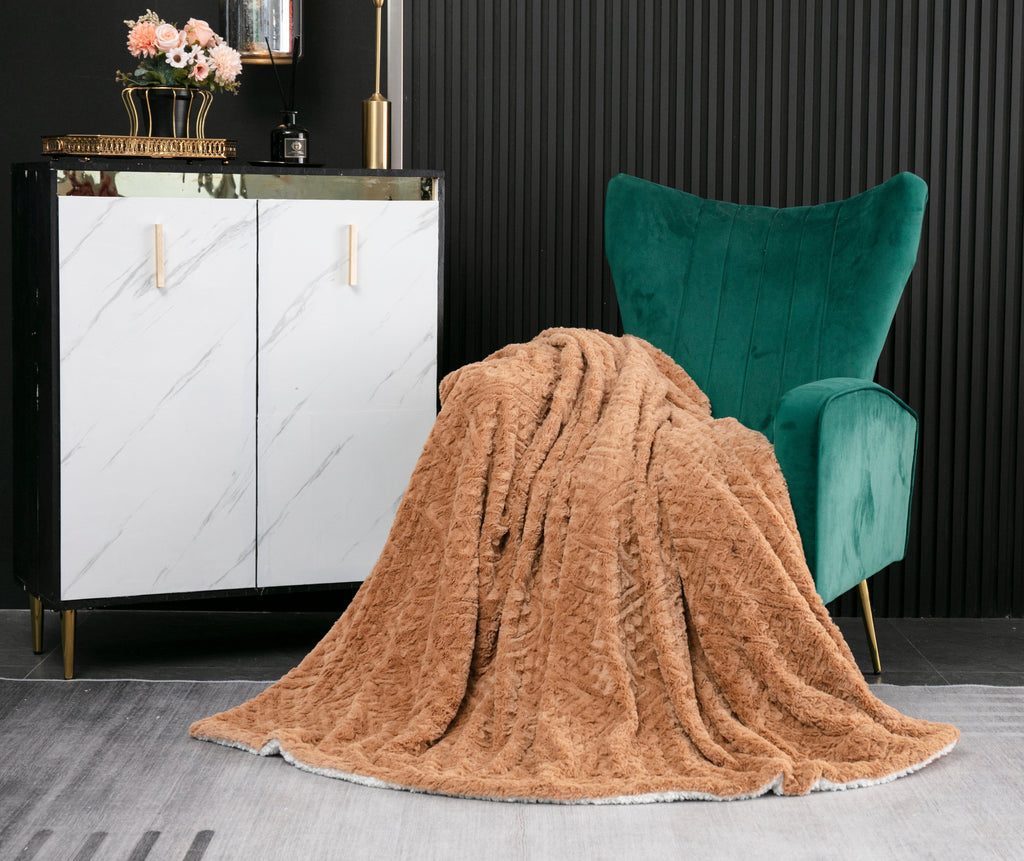 Tache Caramel Brown Faux Fur Throw Blanket
