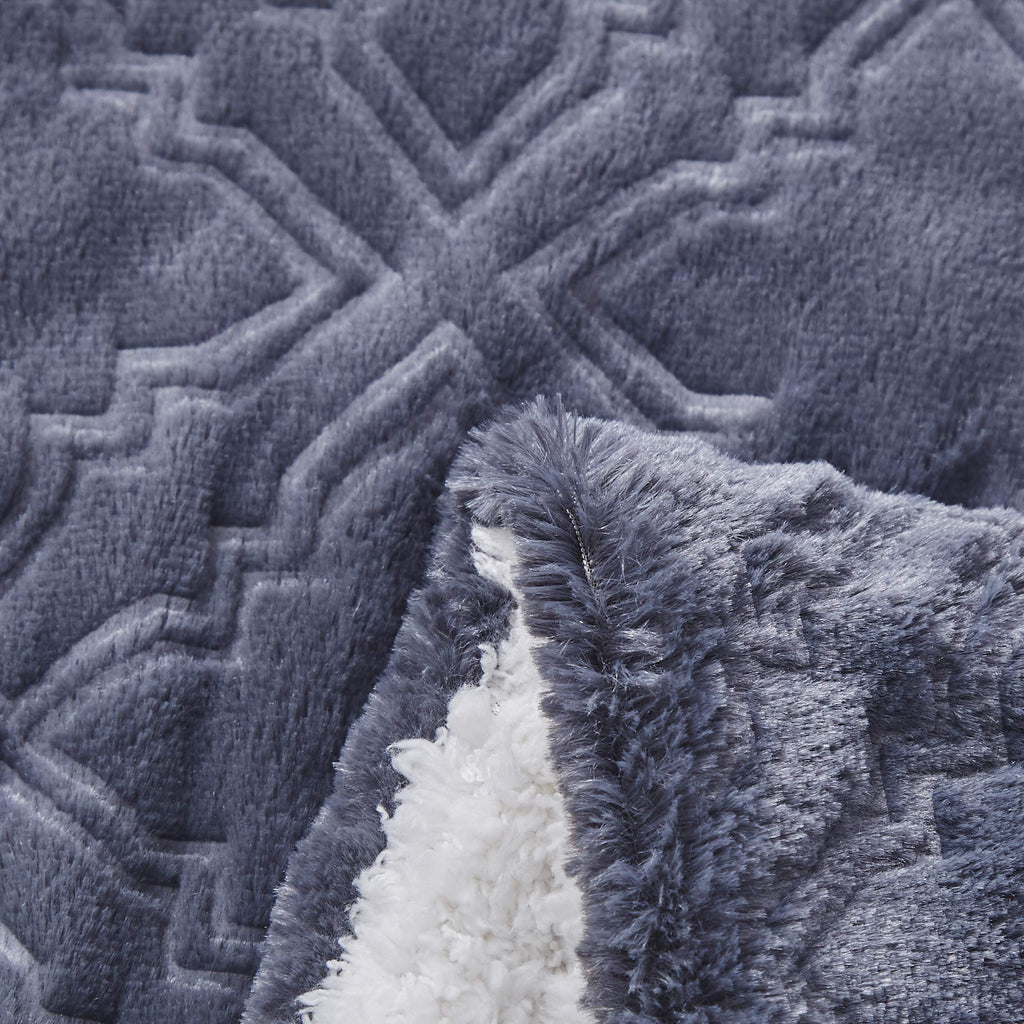Tache Faux Fur Steel Navy Blue Diamond Trellis Pattern Throw Blanket