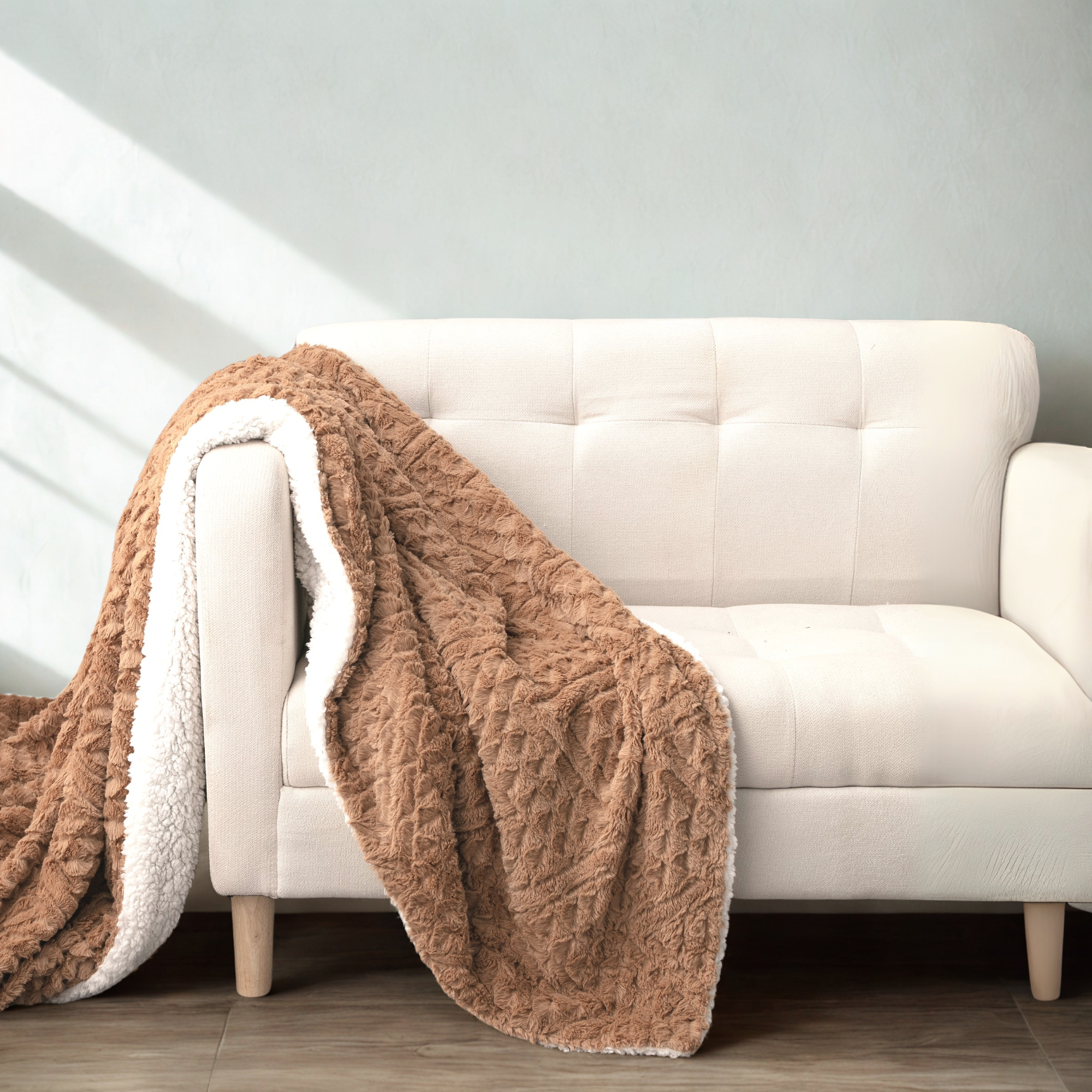 Tache Caramel Brown Faux Fur Throw Blanket