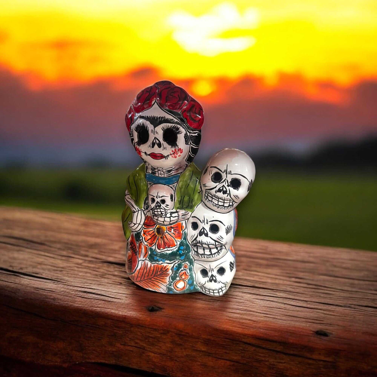 Talavera Frida Statue | Day of the Dead Calavera Skull Decor