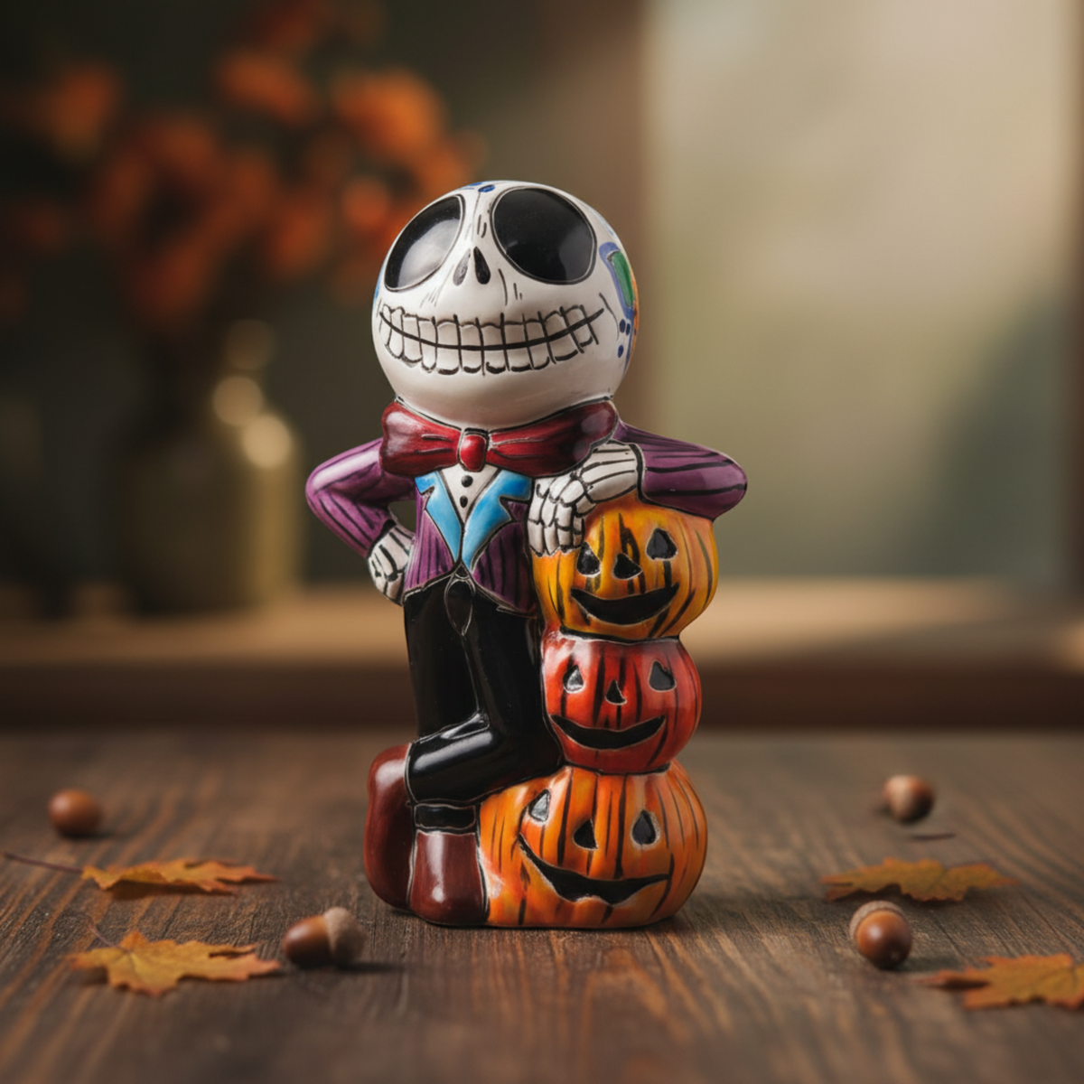 Handmade Talavera Skeleton Statue | Day of the Dead Calavera Decor