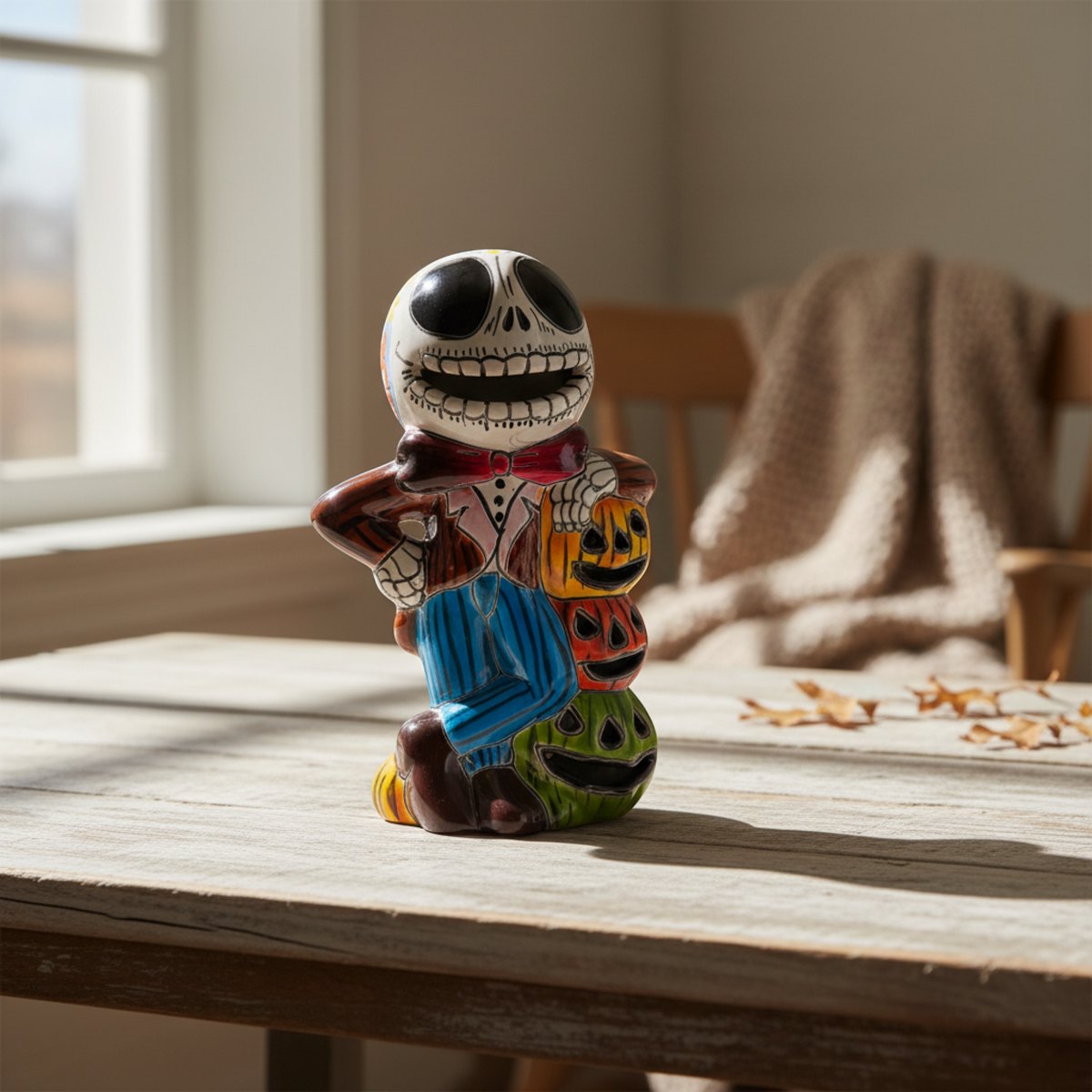 Handmade Talavera Skeleton Statue | Day of the Dead Calavera Decor