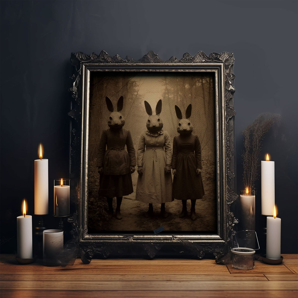 The Bunny Cult, Occult Decor, Witchcraft Art, Framed Canvas Print, Halloween Wall Art, Dark Academia, Creepy Photography, Found Footage Art