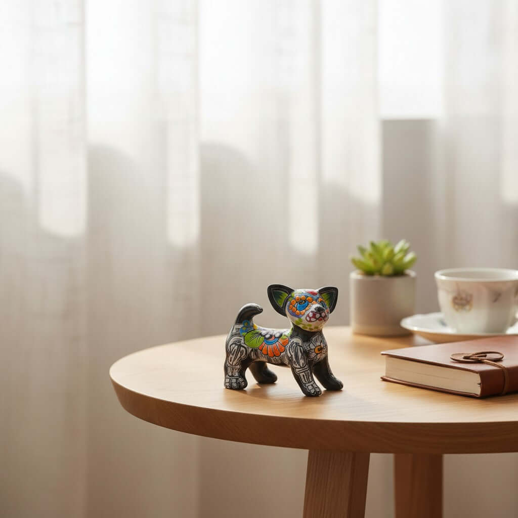Mini Talavera Chihuahua | Colorful Day of the Dead Figurine