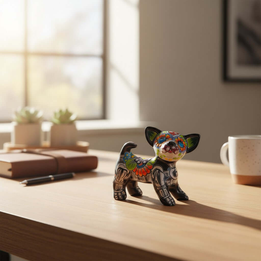 Mini Talavera Chihuahua | Colorful Day of the Dead Figurine