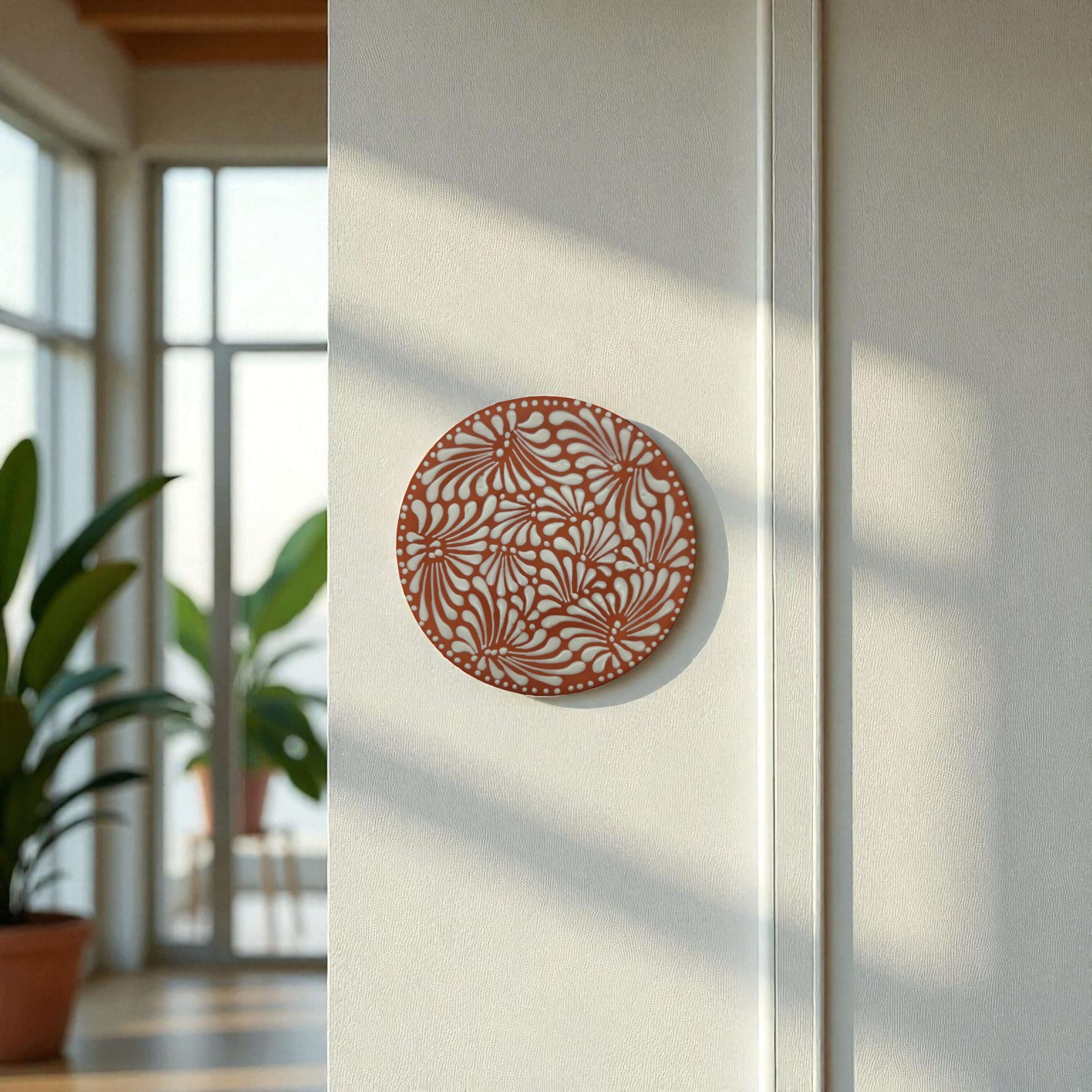 Set of 4 Brown & White Talavera Wall Plates | 10" Decorative Display
