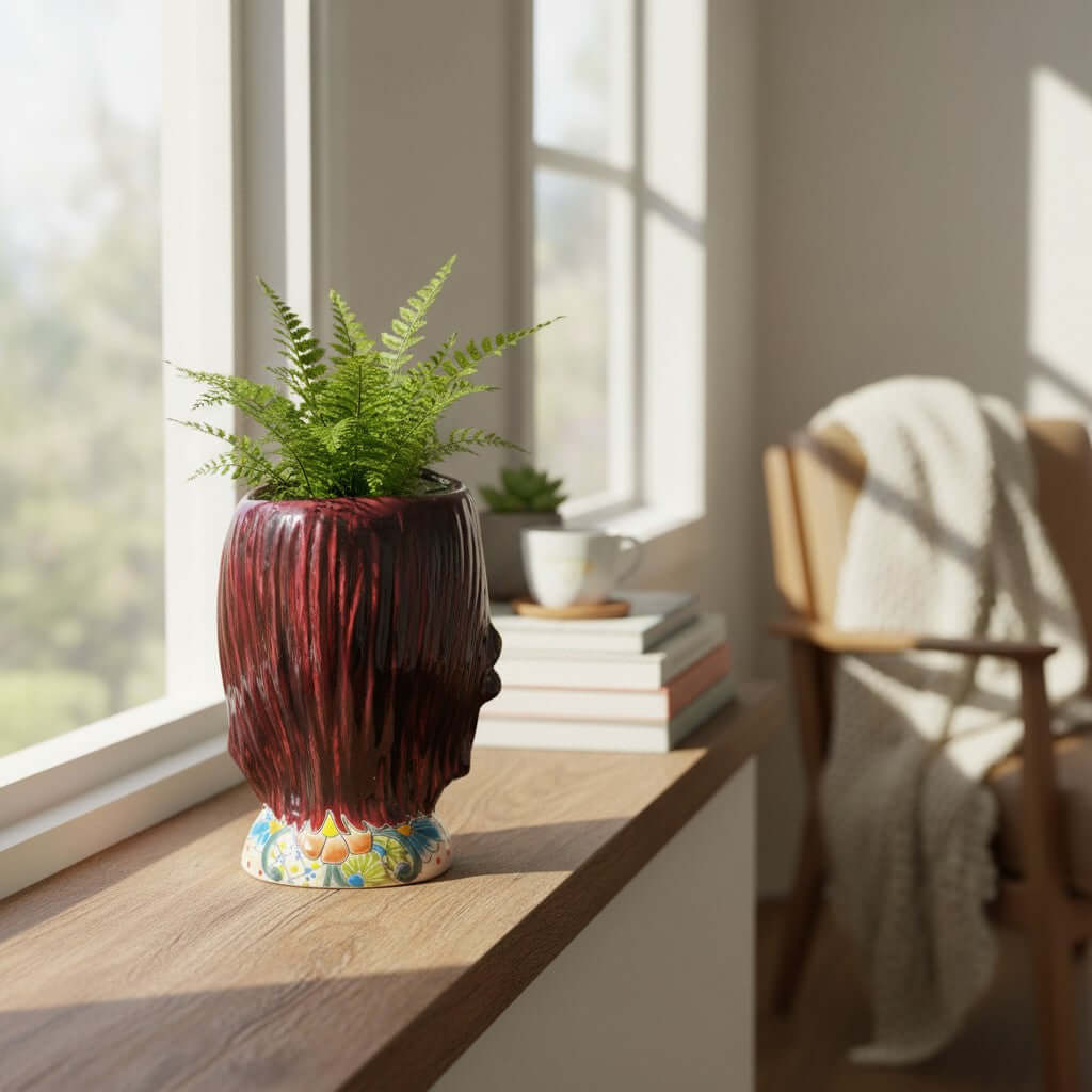 Talavera Sunflower Skull Planter | Handmade Day of the Dead Pot